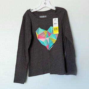 girls S 7/8 NWT long sleeve HEART shirt EDDIE BAUER graphic t-shirt gray cotton
